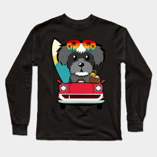 Funny schnauzer driving a car Long Sleeve T-Shirt